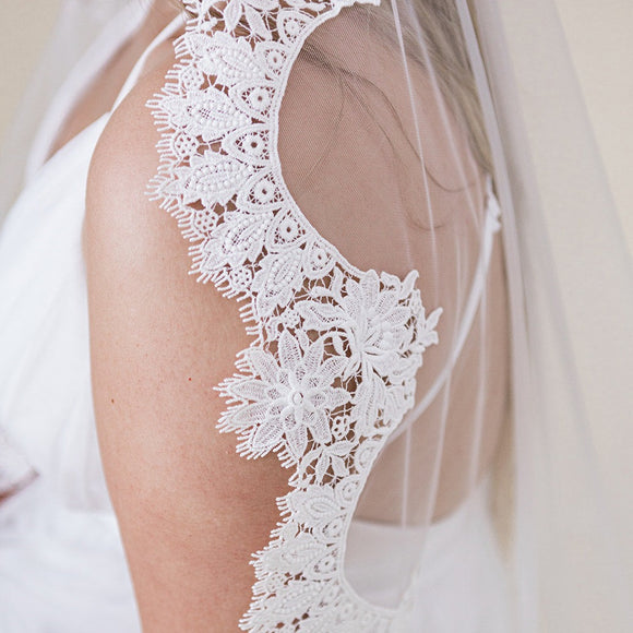 Spanish Veil Mantilla Wedding Veil Cathedral Bride Veil Off White Silver  Thread Snowflake Leaf Lace Flower