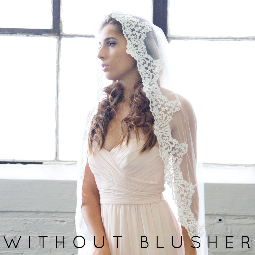 The Mantilla Company Antonia Ivory Lace Veil | Spanish Lace Wedding Mantilla Gathered Blusher / Floor